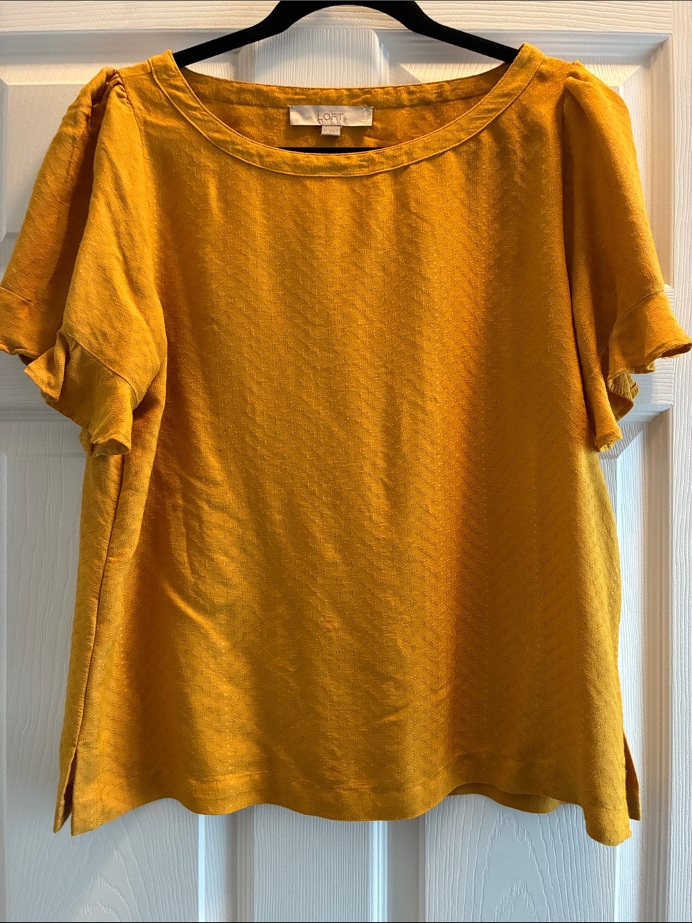 LOFT Mustard Short Flutter Sleeve Blouse